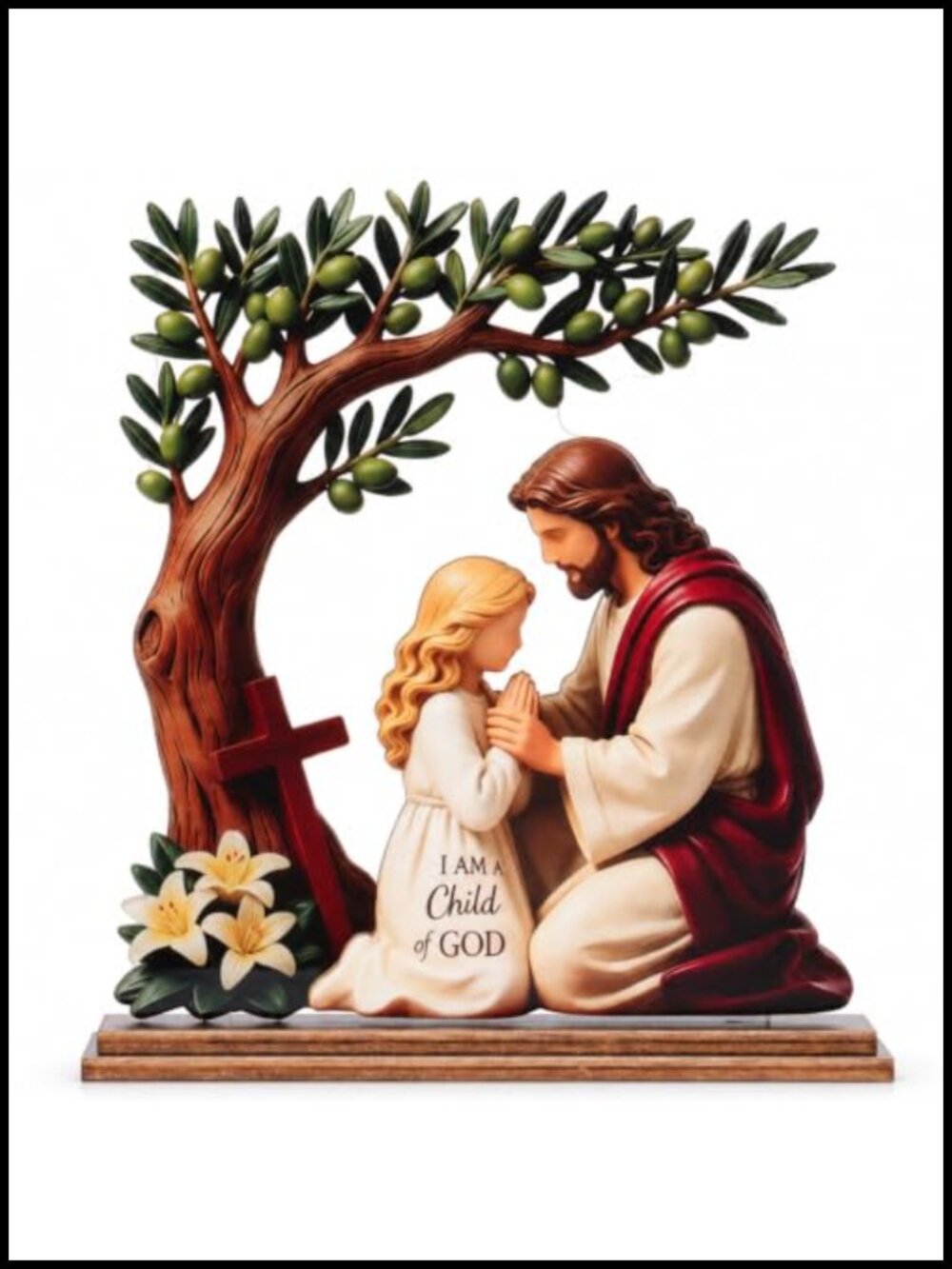 Religious Tabletop Sign Acrylic Wood Jesus Praying Girl Christian Gift